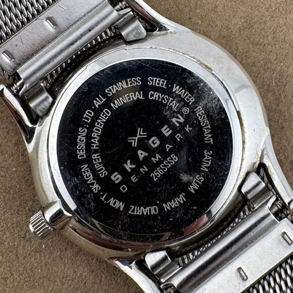 Skagen of Denmark Vintage Stainless Steel Watch Black Dial 6.2 MM Super Slim